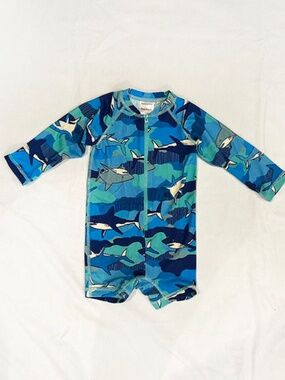 Hanna Anderson Baby Rashguard Swimsuit | Worn 2x | 12-18mo | Shark Ocean Print